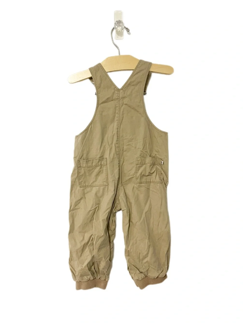 Petit Bateau 18m Baby Khaki Overalls - Comfortable Tan Cotton Dungarees